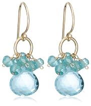 14k Yellow Gold Blue Topaz Briolette Drop and Apatite Beaded Earrings