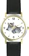 Gray Tabby Cat Family Cat - JP - WATCHBUDDY&reg; DELUXE TWO-TONE THEME WATCH - Arabic Numbers - Black Leather Strap-Size-Large ( Men's Size or Jumbo Women's Size )