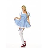 2Pc Dorty Apron Dress With Lace Ruffle Bow Top Stocking (Blue/White;Small)