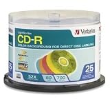 Verbatim 95460 700MB 52X 80min Color LightScribe CD-R (25pk Spindle)