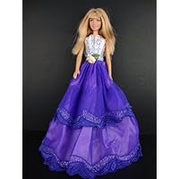 Purple and White Ball Gown Silver Sequins Made to Fit the Barbie Doll