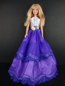 Purple and White Ball Gown Silver Sequins Made to Fit the Barbie Doll