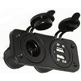 Marine Grade Dual USB Socket and Cigarette Lighter Power Socket DC 12V