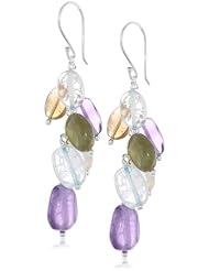 Sterling Silver Multi-Gemstones Cluster Drop Earrings