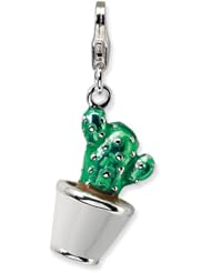 Amore La Vita Sterling Silver 3-D Potted Cactus Charm with Lobster Clasp