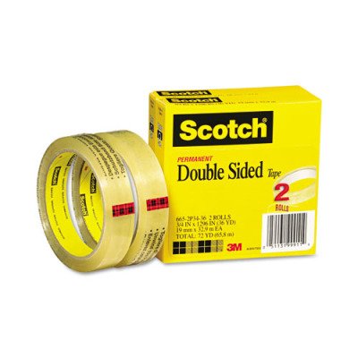 3Mcommercl 665 Double-Sided Tape, 3/4 X 1296, 3 Core, Transparent, 2 Rolls