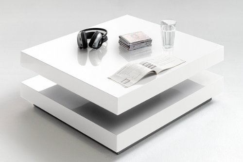 Couchtisch Quadro 75x75 Hochglanz Weiss Wohnzimmertisch drehbar