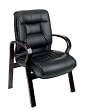 Deluxe Mid Back Leather Visitors Chair With Mahogany Finish By Office Star