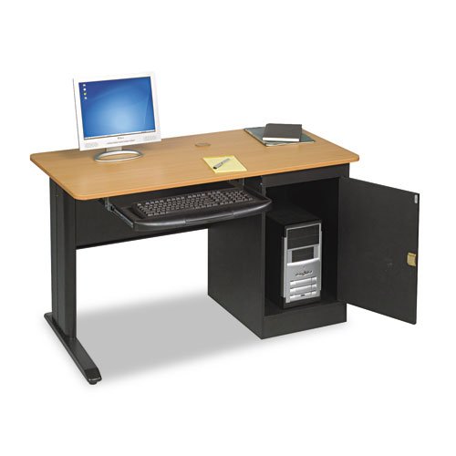 BALT Products - BALT - LX48 Computer Security Workstation 48w x 24d x 28-34h TeakBlack - Sold As 1 Each - Large black laminate CPU bay with locking door for equipment security - Molded plastic keyboard tray with built-in covered penpencil holder - Wire ch