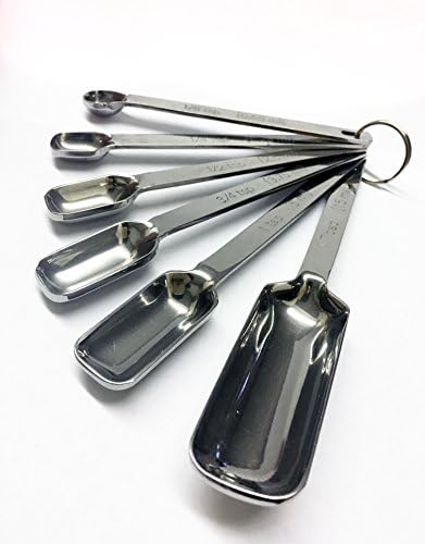 SympleChoice Narrow and Accurate Stainless Steel Measuring Spoons for Thin/Narrow Mouth Spice Jars (Set of 6) - Commercial Chef's Quality for Baking and Cooking