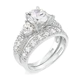 (A3RSZ9034) Silver Engagement Set / Wedding Ring Set with Spectacular Cubic Zirconia, 5.00 Total Carat Weight, Top Quality .925 Sterling Silver and CZ, Ring Size -