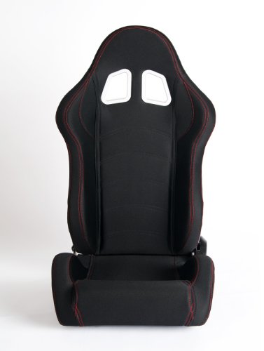 Cipher Auto Black Cloth w/ Red Stitching Universal Racing Seats (Two Seats) CPA1016