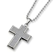 Grey Carbon Fiber Polished Stainless Steel Cross Necklace on 22 Inch Bead Chain