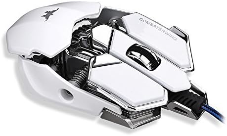 Professional Gaming Mouse, Combaterwing 4800 DPI Optical USB Wired Professional Game Gaming Mouse Programmable 10 Buttons RGB Breathing LED Mice (White)