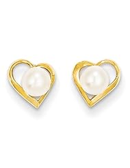 MadiK® 14k Yellow Gold Polished 5mm FW Cultured Pearl Heart Post Earrings