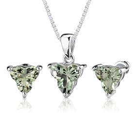 Ultimate Allure: 6.75 carat Tri Flower Cut Green Amethyst Pendant Earring Set... by Peora