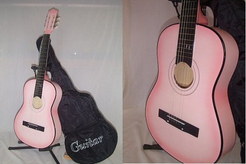 Austin Bazaar 38 Pink Guitar with Carrying Bag And Accessories