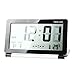 Eway Multifunction Silent LCD Digital Large Screen Travel Desk Electronic Alarm Clock, Date/Time/Calendar/Temperature Display, Snooze, Folding, Black/Silver