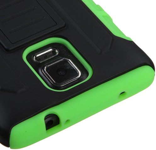 MyBat SAMSUNG Galaxy Note 4 Rubberized ShockProof Tuff Hybrid Armor Stand Protector -Retail Packaging- Design Premium Heavy Duty Defender Phone Cover Case &amp; free Disinfecting Alcohol Pad V|3 (Black Green)