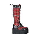 3 1/4 Inch Plaid Knee High Boots Creeper Punk Boots Gothic