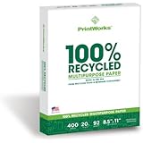 Printworks 100 Percent Recycled Multipurpose Paper, 20 Pound, 92 Bright, 400 sheets, 8.5 x 11 Inches (00018)