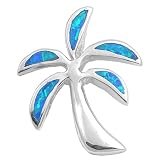 Sterling Silver Blue Lab Opal Palm Tree Pendant