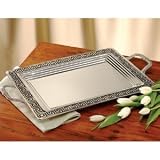 Decorative Accents item: GRECIAN TRAY WITH HANDLES - GRECIAN DESIGN SILVER PLATED RECTANGULAR TRAY WITH HANDLES - charger plate