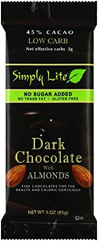 Simply Lite Low Carb Dark Chocolate with Almonds, 45% Cacao, 3-ounce Bars (Pack of 6)