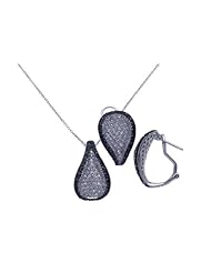 Nickel Free Sterling Silver Pendant & Earring Sets Teardrop Black And Clear CZ Set