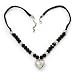 Black Glass/Metal Beaded 'Heart' Pentant Necklace On Velour Ribbon - 46cm Length (with 5cm extension)