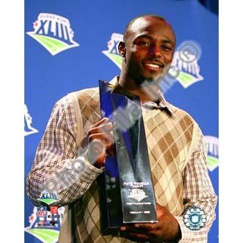 Santonio Holmes Steelers with SB MVP Trophy 8x10 Photo