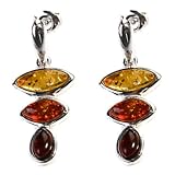 Certified Genuine Multicolor Amber and Sterling Silver Slider Earrings