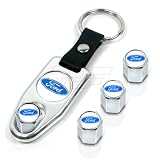 Ford Logo Chrome Wrench Keychain and Tire Valve Caps Set