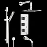 Buy Thermostatic 3 Way Shower Set With Diverter Fixed Head, Handset & Tub Spout by Hudson