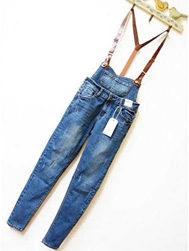 D Zroid Pu Belt Jumpsuit Denim Women Pencil Pants Girl's Jeans L Blue
