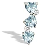 14K White Gold Genuine Heart Aquamarine and Diamond 3-Stone Pendant