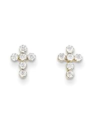MadiK® 14k Yellow Gold Polished with Round CZ Cross Post Stud Earrings