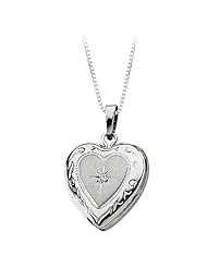 14K White Gold 0.01 ct. Diamond Heart Locket with Chain