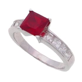 Sterling Silver Princess Cut Ruby CZ Solitaire Ring, Size 8 by 