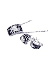 Nickel Free Sterling Silver Pendant & Earring Sets Black Zebra Design With Heart Set