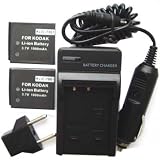 Nextop-2 Packs Kodak KLIC-7001, K7001-C Brand New 1000mAh COMPATIBLE Battery + 1 Compatible Wall & Car Charger (FREE European Adaptor) for EasyShare M753, M853, M863, V550, V570, V610, V705