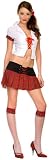 lace up front plaid trim top with pleated plaid skirt