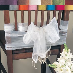 Tissue Organza Runners with Beaded Tassels 10"x108" Oblong