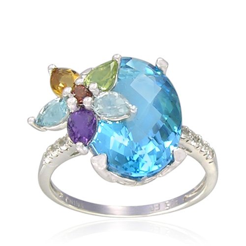 Sterling Silver Oval-Shaped Blue Topaz Ring, Size 8