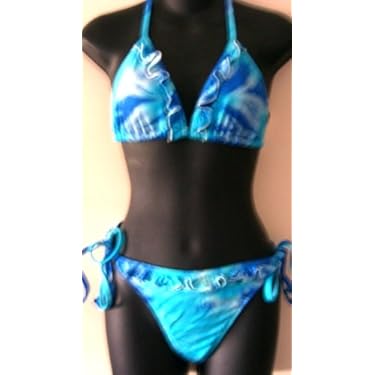 Juniors Ruffle Bikini Swimsuit Aquablue Tie Dye Lg