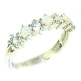 High Quality Solid Sterling Silver Natural Fiery Opal & Aquamarine Eternity Ring - Finger Sizes 5 to 12 Available