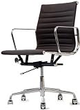 LexMod Ribbed Mid Back Office Chair in Brown Genuine Leather