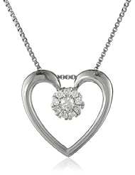 Sterling Silver Micro-Cluster Diamond Heart Pendant Necklace (1/10 cttw, H-I Color, I2 Clarity), 18"