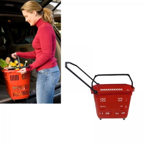 Large Trolley Basket Rolling Basket - Red (Red) (19.6