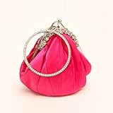 Fuschia pink small satin wrist bag evening handbag purse style with diamante studded handles and wrist ring